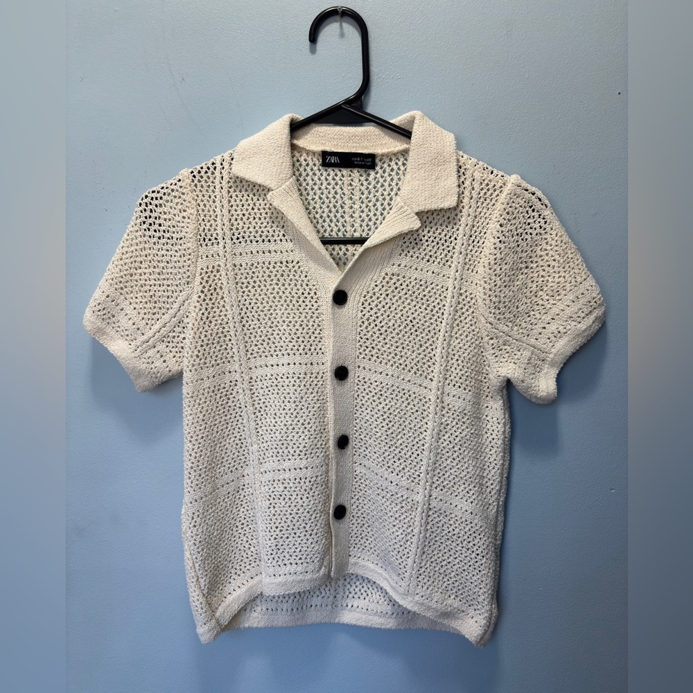 Zara‎ Kids Ivory Open-Knit Button Down Size 6-7